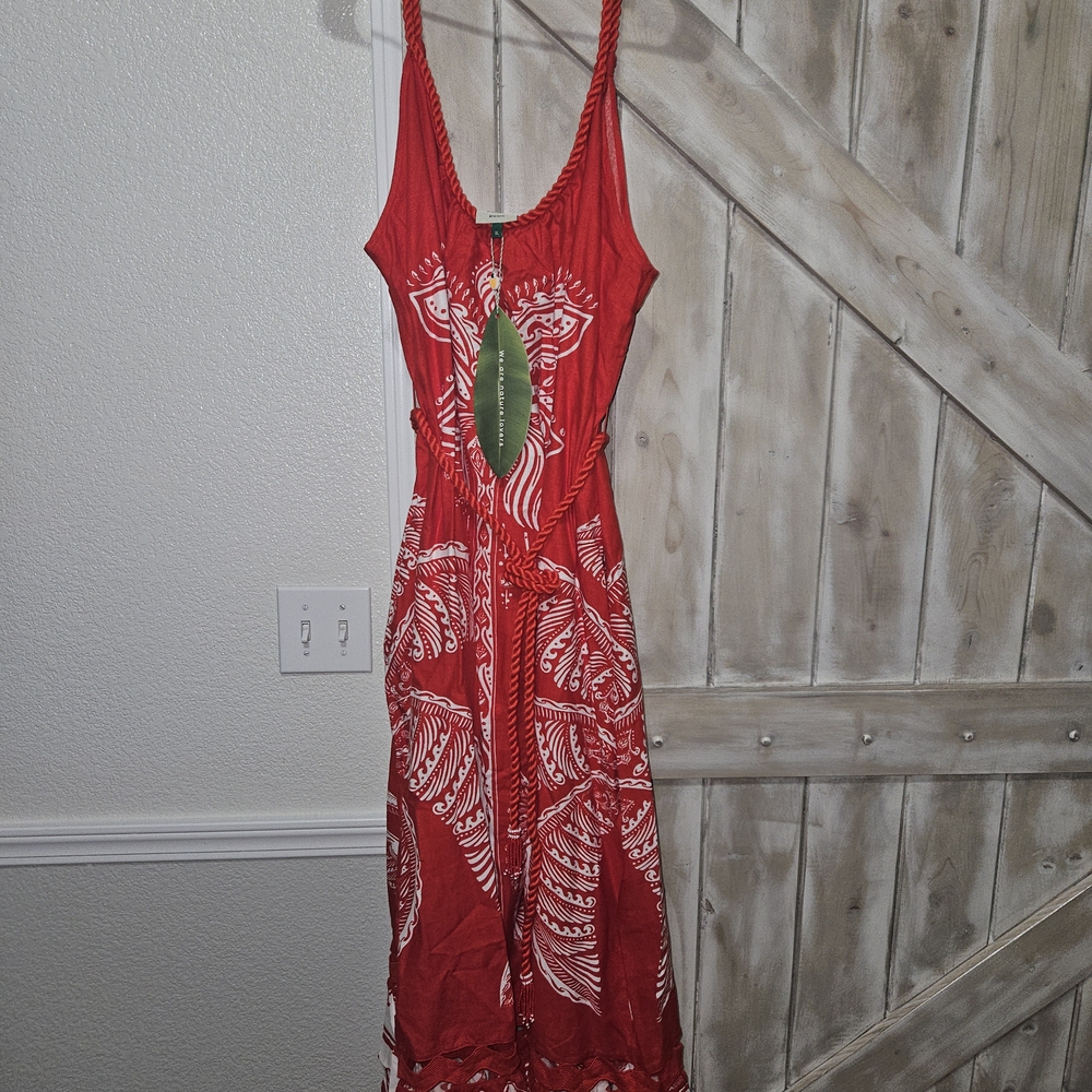 FARM Rio Red and White Tropical Maxi Dress